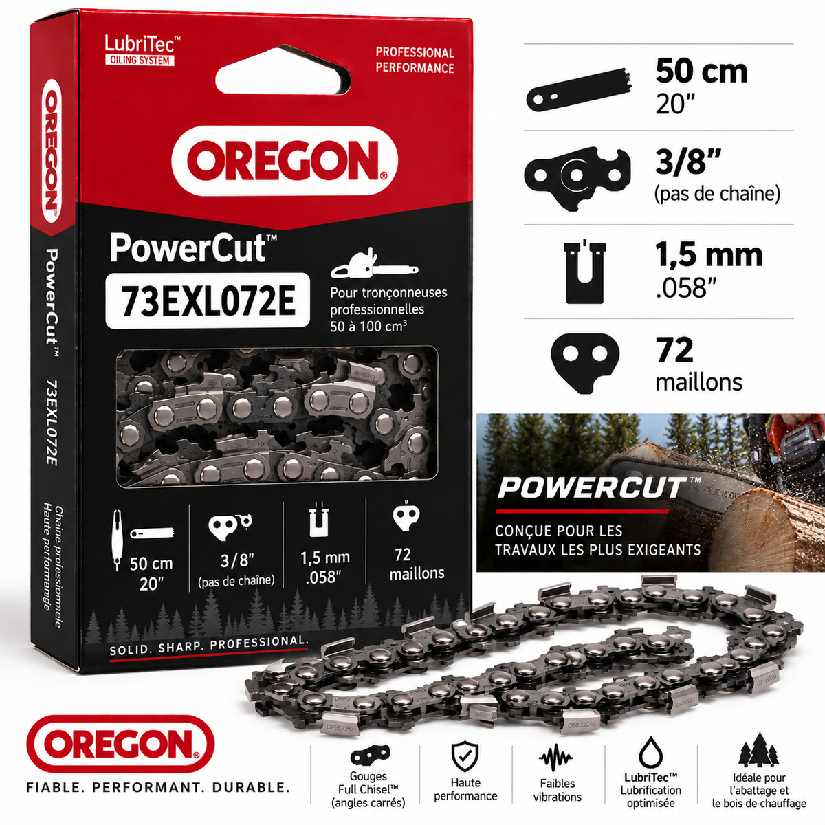 Chaîne tronçonneuse Oregon 73EXL072E 3/8" 1,5 mm 72 maillons