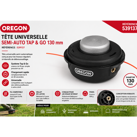Tête universelle semi-auto OREGON Tap & Go 130 mm