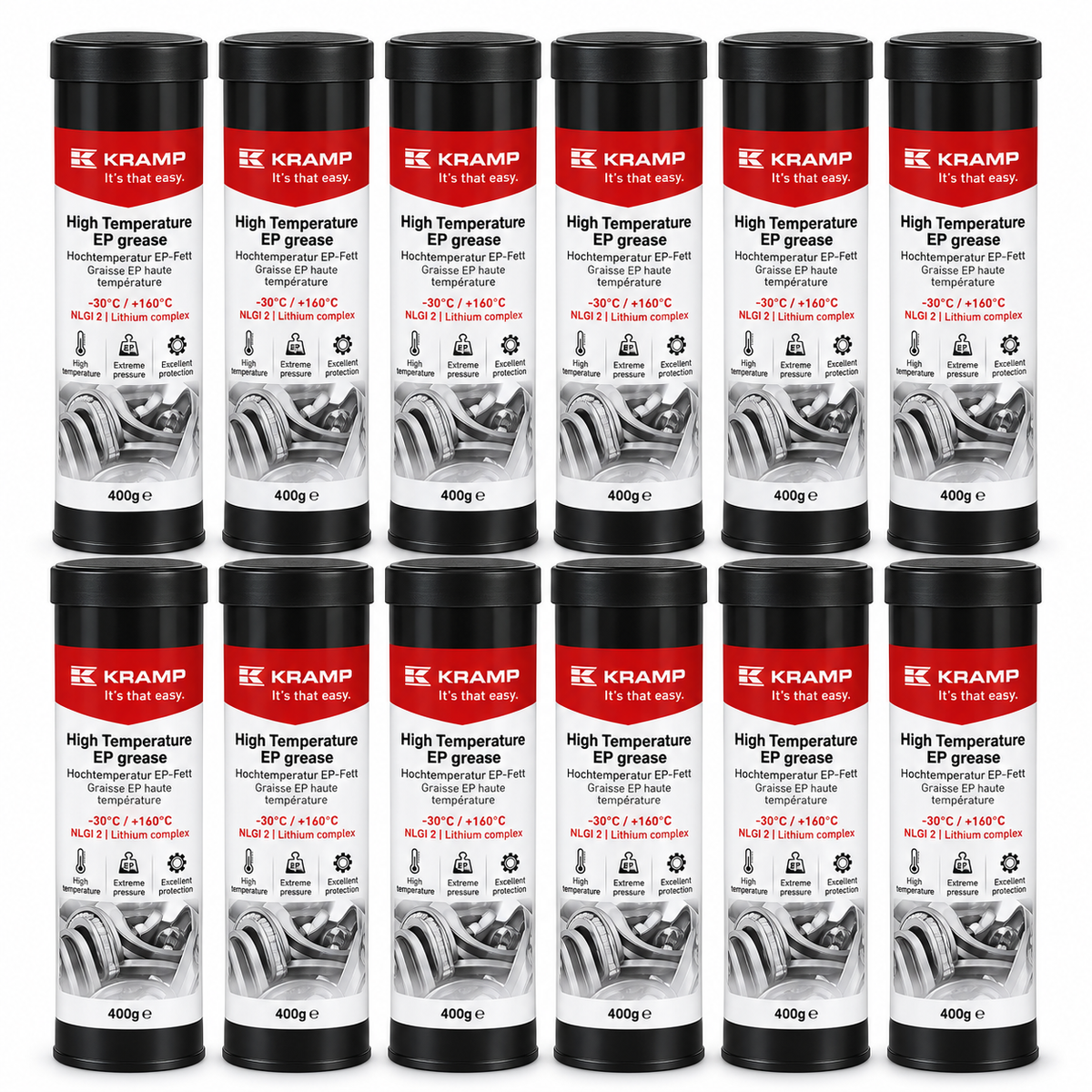 Carton de 12 cartouches de graisse haute température EP Kramp 400 g NLGI 2