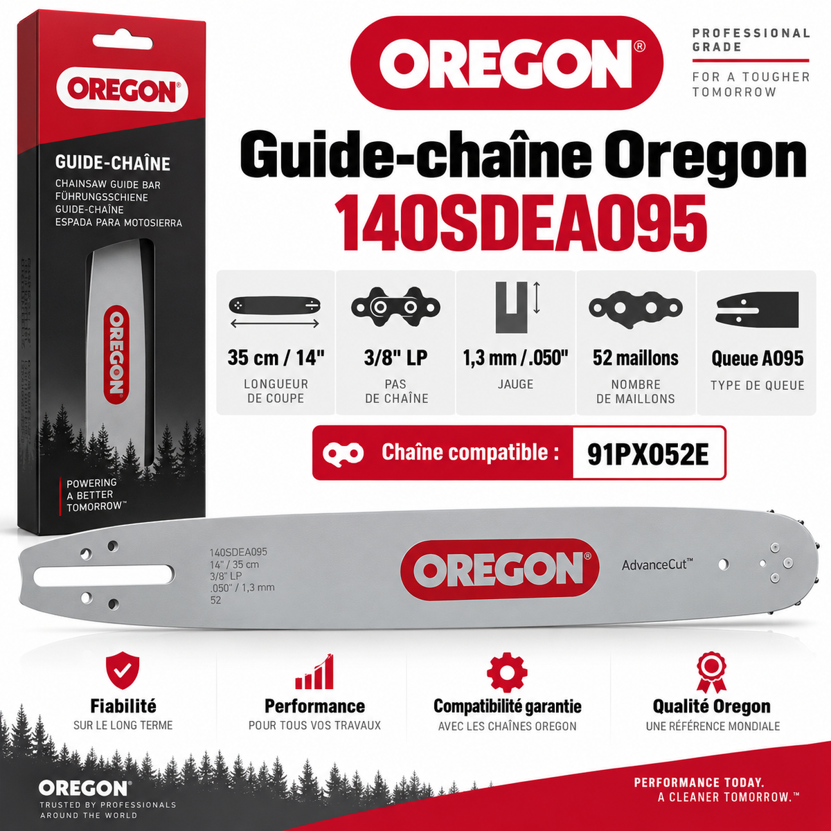 Guide tronçonneuse Oregon 140SDEA095 35 cm 3/8" LP 1,3 mm