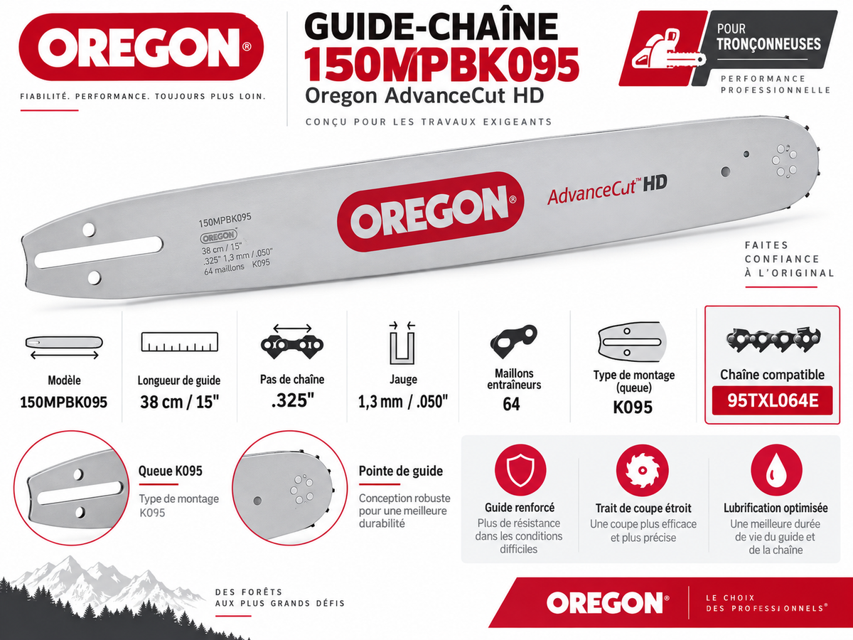 Guide tronçonneuse Oregon AdvanceCut HD 150MPBK095 38 cm 0,325" 1,3 mm