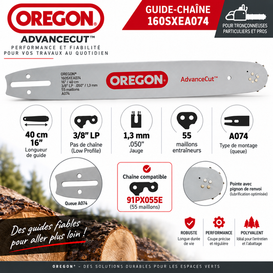 Guide tronçonneuse Oregon AdvanceCut 160SXEA074 40 cm 3/8" LP 1,3 mm