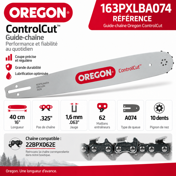 Guide de tronçonneuse Oregon ControlCut 40 cm – 0,325" – 1,6 mm – 163PXLBA074