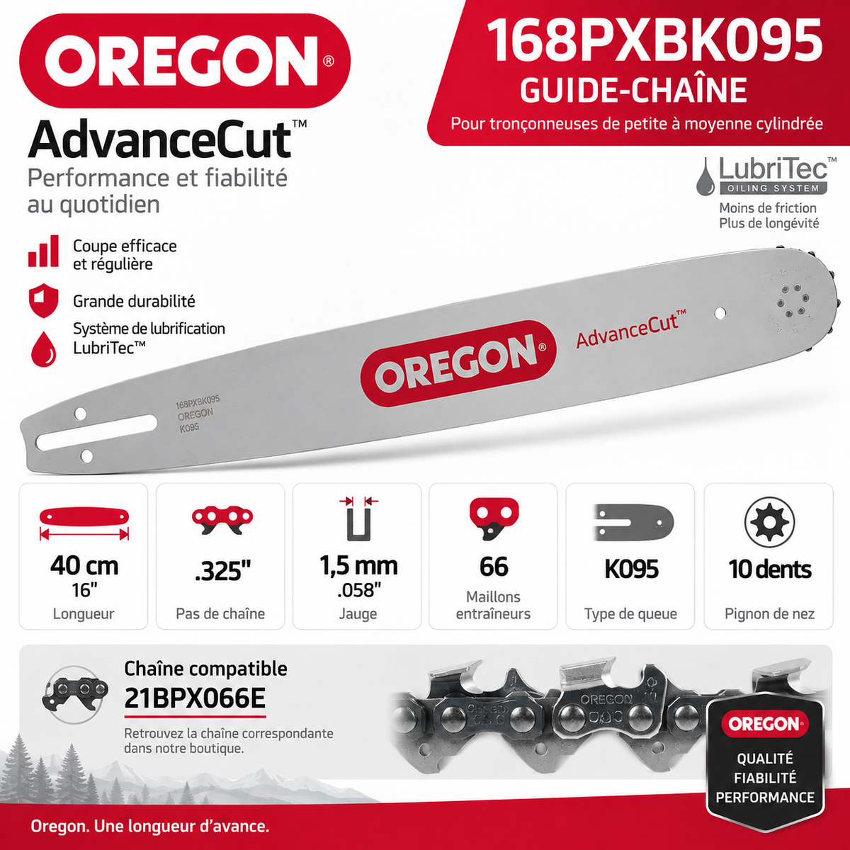 Guide tronçonneuse Oregon AdvanceCut 168PXBK095 40 cm 0,325" 1,5 mm