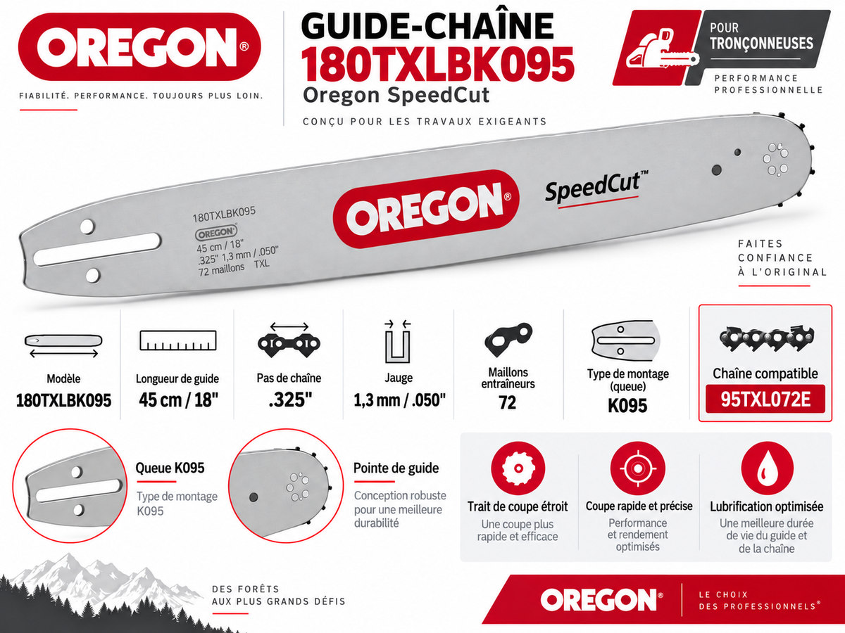 Guide tronçonneuse Oregon SpeedCut 180TXLBK095 45 cm 0,325" 1,3 mm