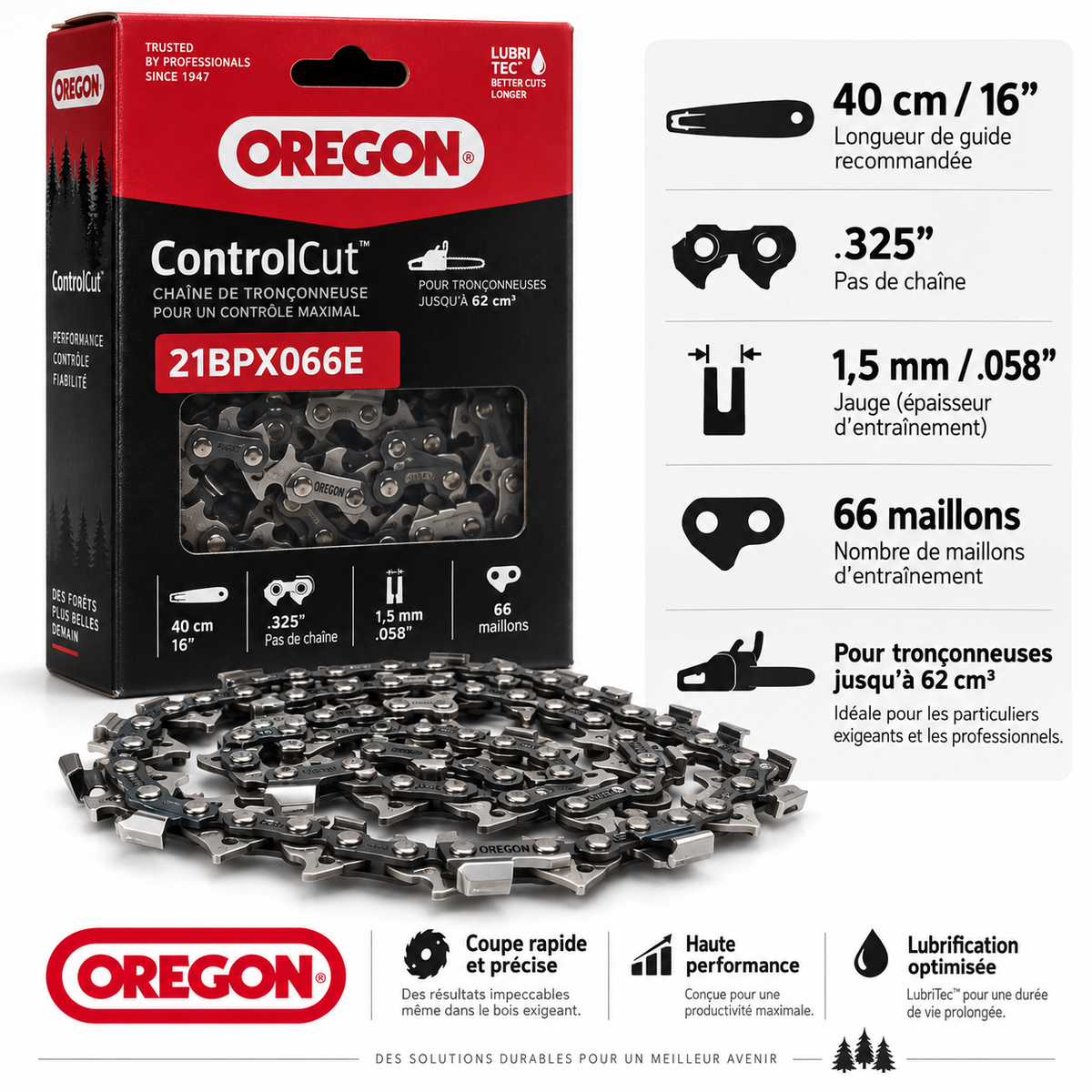 Chaîne tronçonneuse Oregon 21BPX066E .325" 1,5 mm 66 maillons