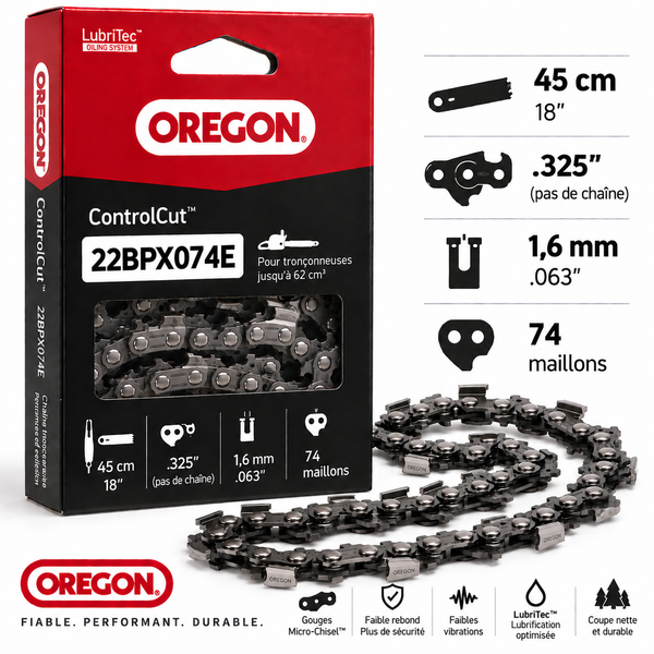 Chaîne tronçonneuse Oregon 22BPX074E – .325" – 1,6 mm – 74 maillons