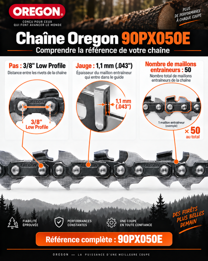 Chaîne Oregon 90PX050E – 3/8" LP – 1,1 mm – 50 maillons