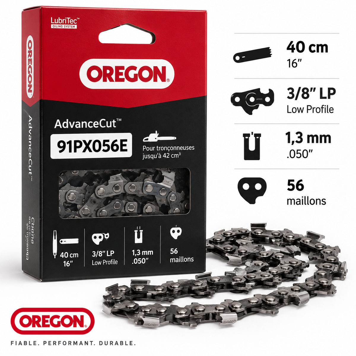 Chaîne tronçonneuse Oregon 91PX056E 3/8" LP 1,3 mm 56 maillons