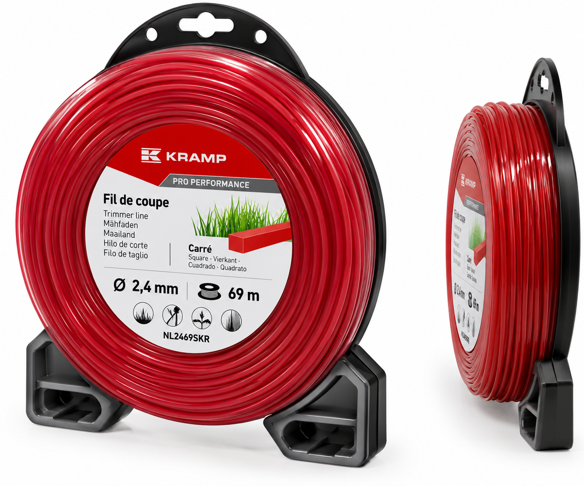 Fil de coupe Kramp Pro Performance carré Ø 2,4 mm 69 m pour débroussailleuse