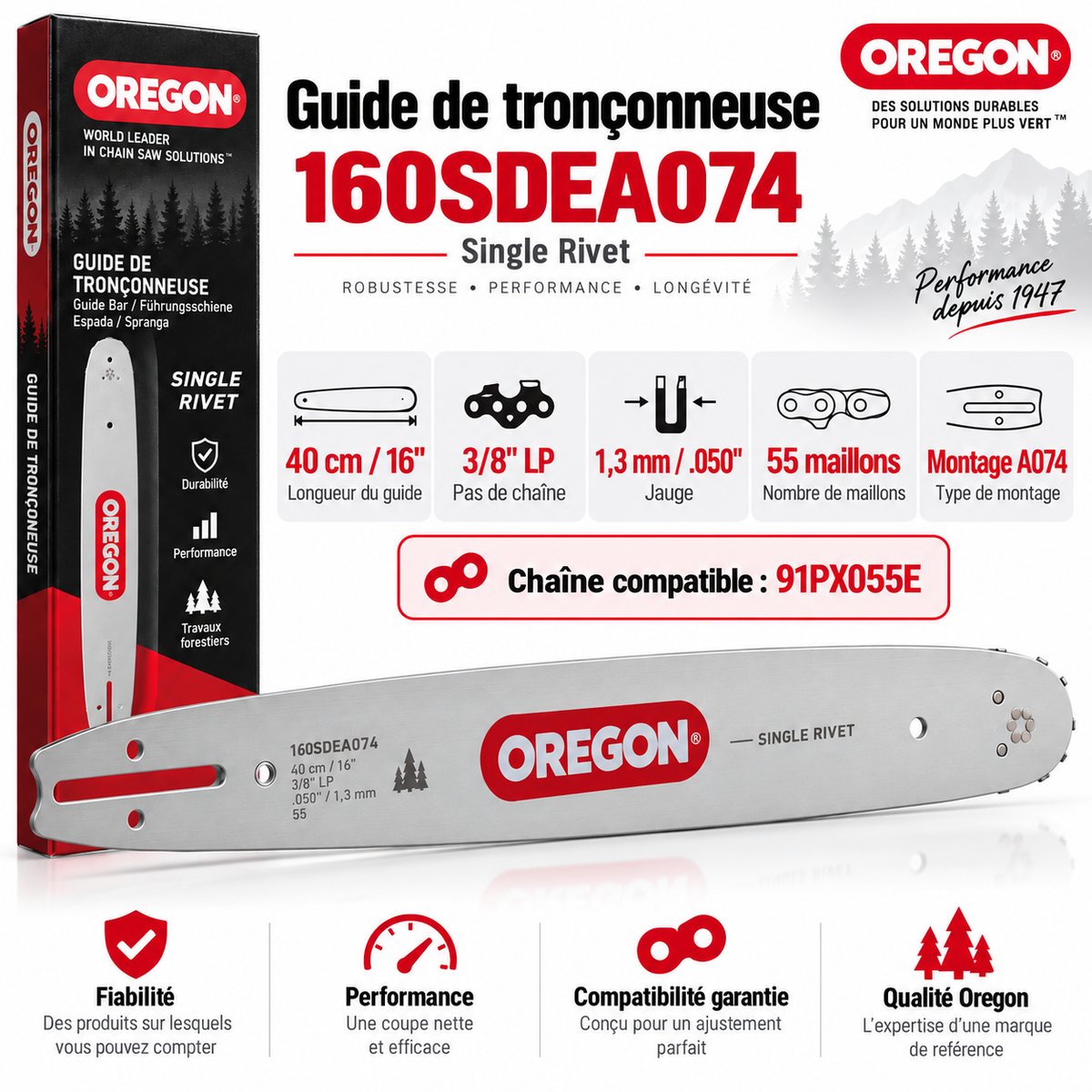 Guide tronçonneuse Oregon 160SDEA074 40 cm 3/8" LP 1,3 mm