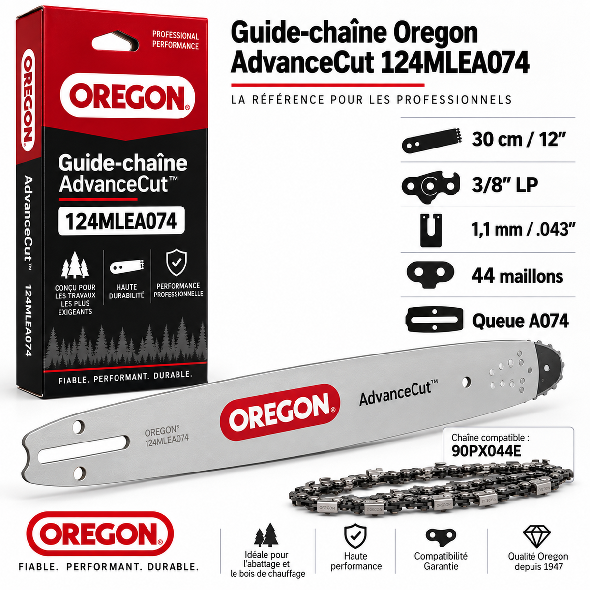 Guide tronçonneuse Oregon AdvanceCut 124MLEA074 30 cm 3/8" LP 1,1 mm