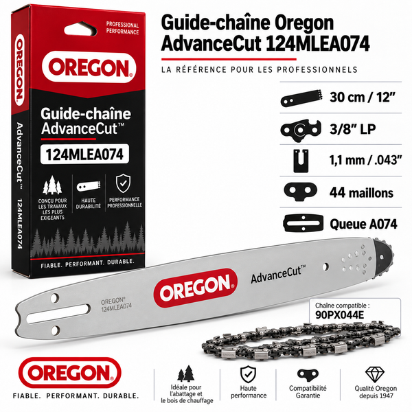 Guide de tronçonneuse Oregon AdvanceCut 30 cm – 3/8" LP – 1,1 mm – 124MLEA074