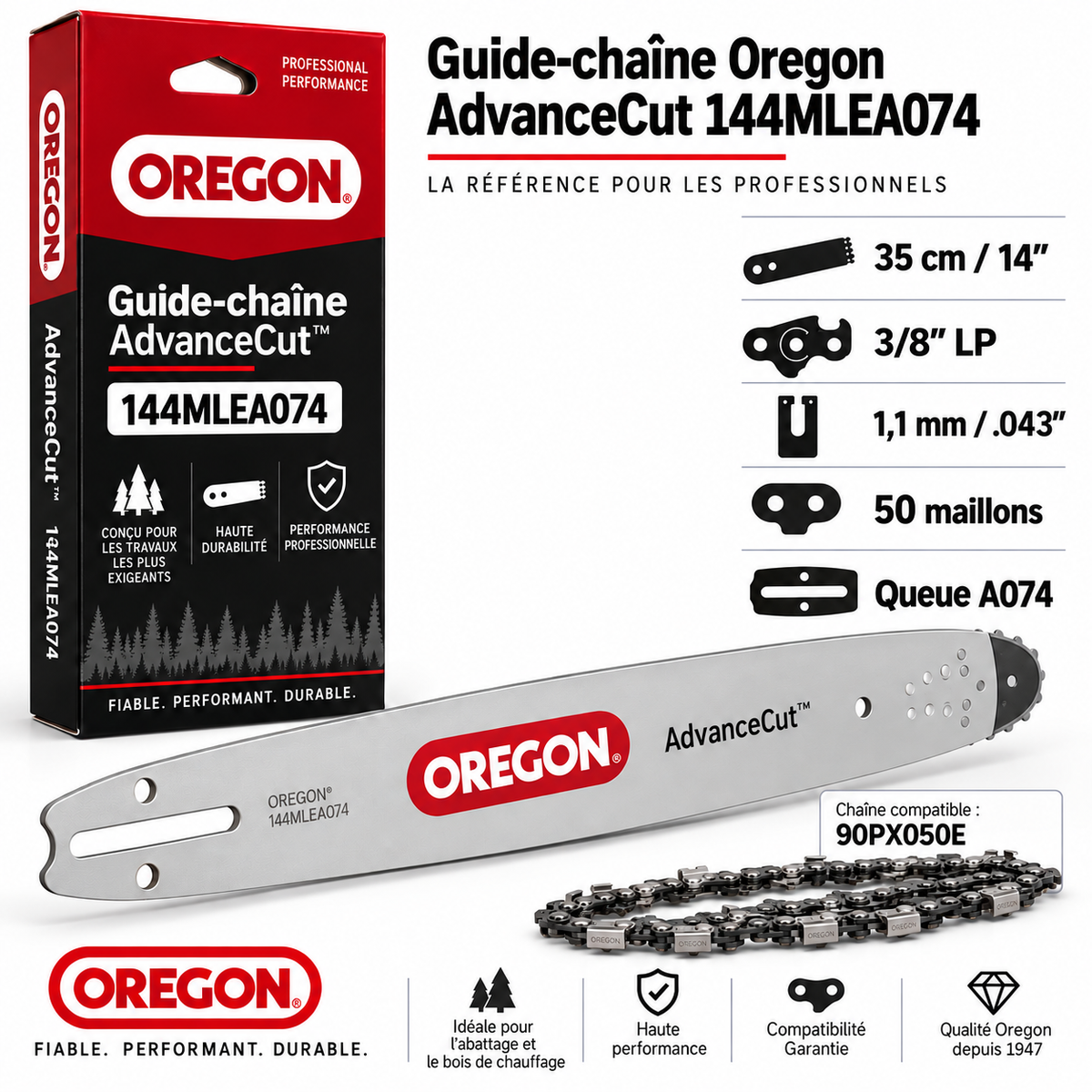 Guide tronçonneuse Oregon 144MLEA074 35 cm 3/8" LP 1,1 mm
