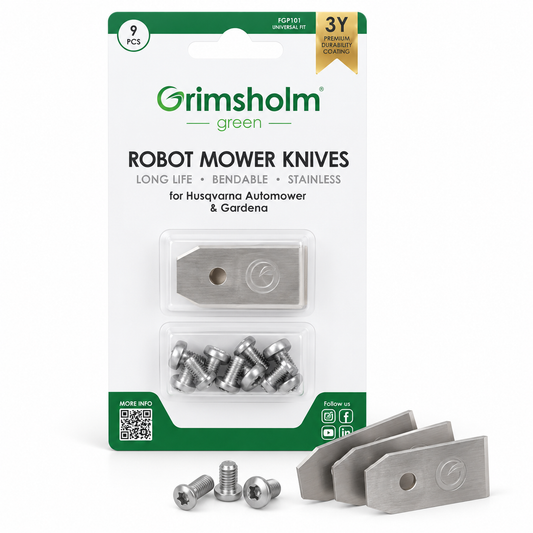 Lot de 9 lames Grimsholm FGP101 avec vis pour robot tondeuse Husqvarna et Gardena
