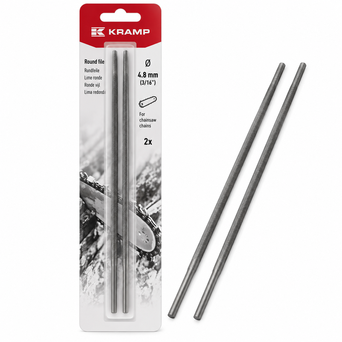 Lot de 2 limes rondes Kramp Ø 4,8 mm 3/16 pour chaîne de tronçonneuse